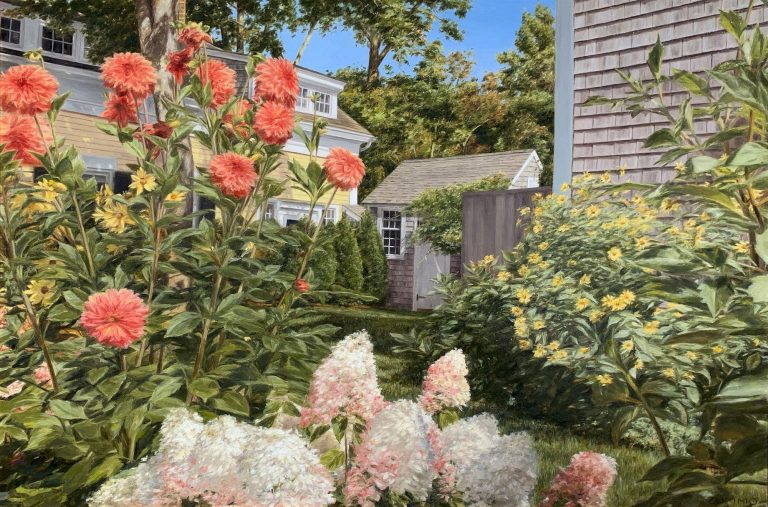 Nantucket Backyard Garden, oil on canvas, 24 x 36 in.