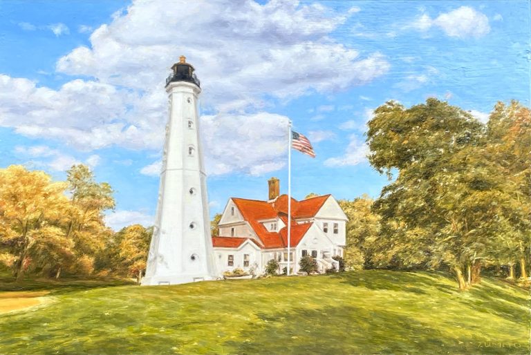 NORTH POINT LIGHTHOUSE | 12 X 18 IN | OIL ON PANEL