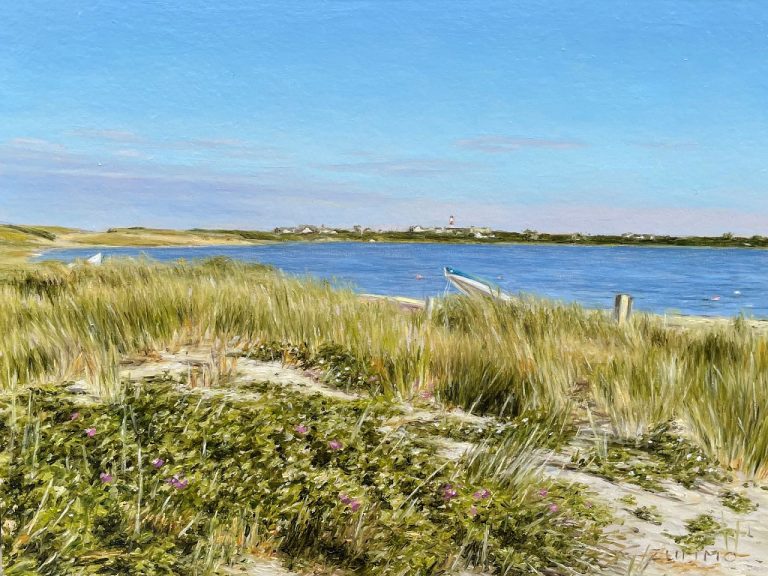 Sesachacha Rosa Rugosa Framed Oil on Panel 12' x 9'