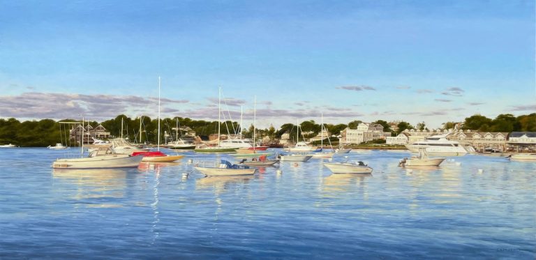 HARBOR SUNSET, WATCH HILL | 20 X 40 IN | OIL ON CANVAS