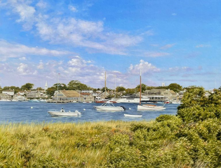 Edgartown Harbor, 24 x 18 in Oil on Panel, Framed