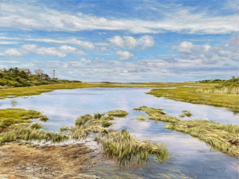 Polpis Road Marshes, 12 x 9 in Oil on Panel, Framed