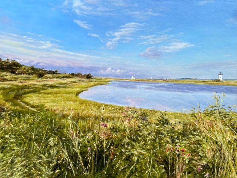 Edgartown Light Inlet, oil on Panel, 18 x 15 in. Framed