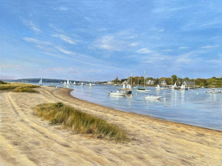 Watch Hill Harbor to Bay, 12 x 9 in Oil on Panel, Framed