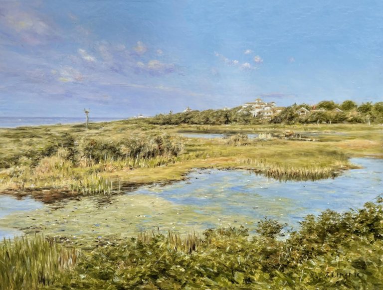 East Beach Lily Ponds 12 x 9 in Oil on Panel, Framed