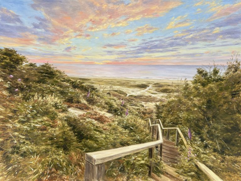 Sconset Bluff Sunrise 12 x 9 in Oil on Panel, Framed